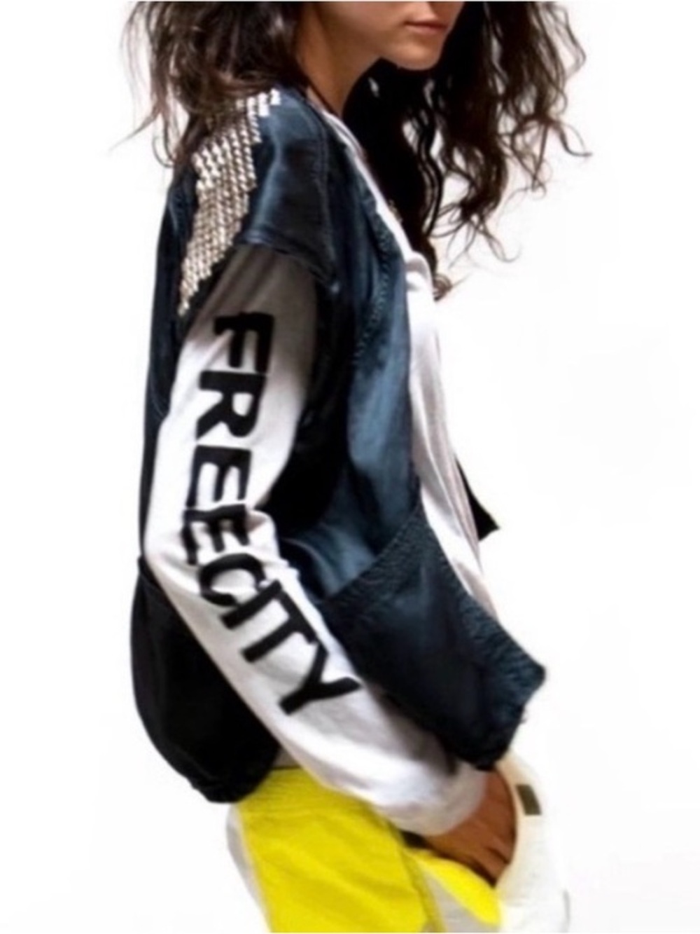 RARE FREECITY “Nightclubbing” Studded Satin Gilet Superblack Glass – Size S